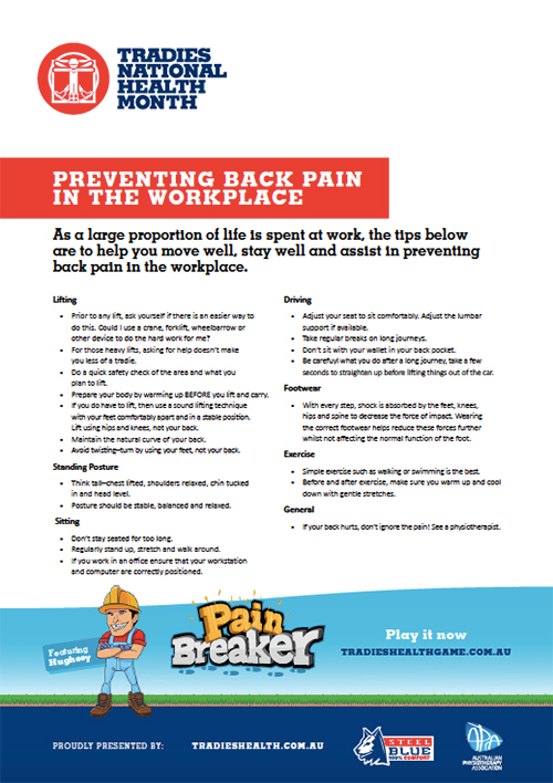 Tradies Preventing Back Pain Brochure