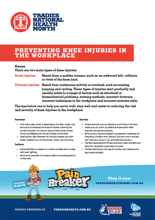 Tradies Preventing Knee Injuries Brochure