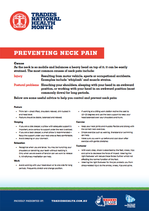 Tradies Preventing Neck Pain Brochure
